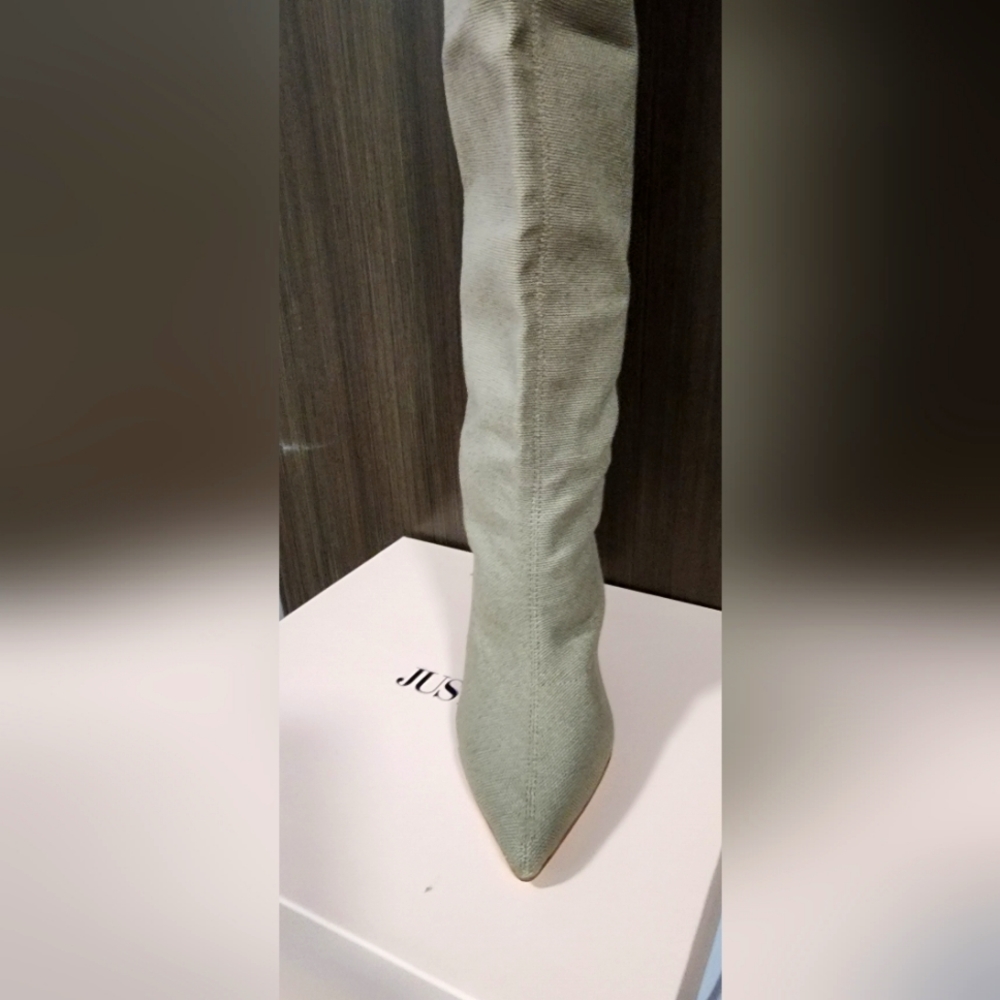 JustFab Fiona Block Heeled Slouch Boot       Size 8.5  Taupe